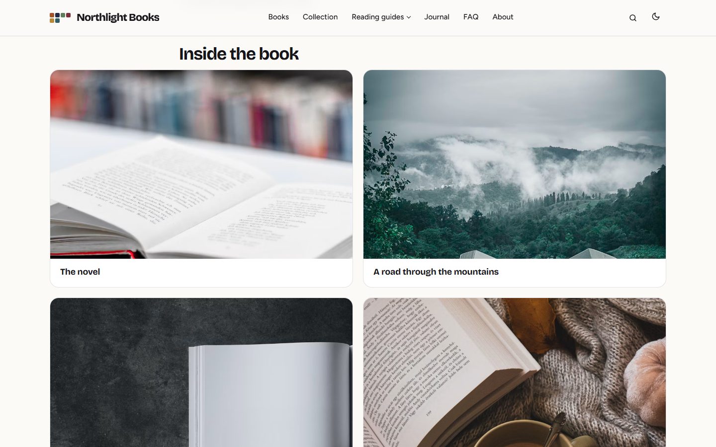 Captioned images of a product shown as feature cards