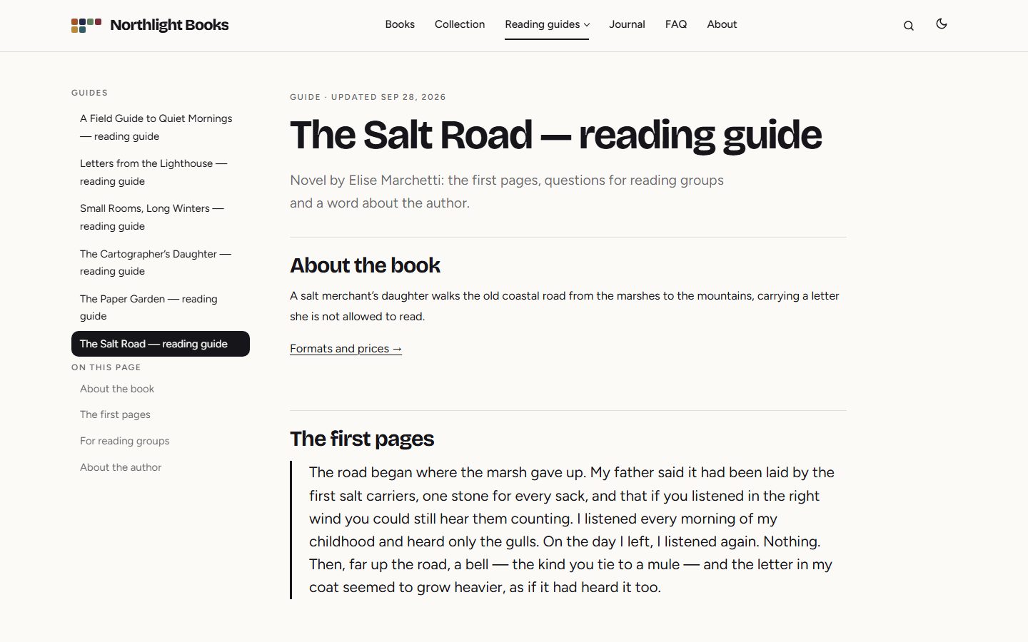 A guide page with the side menu of guides and sections