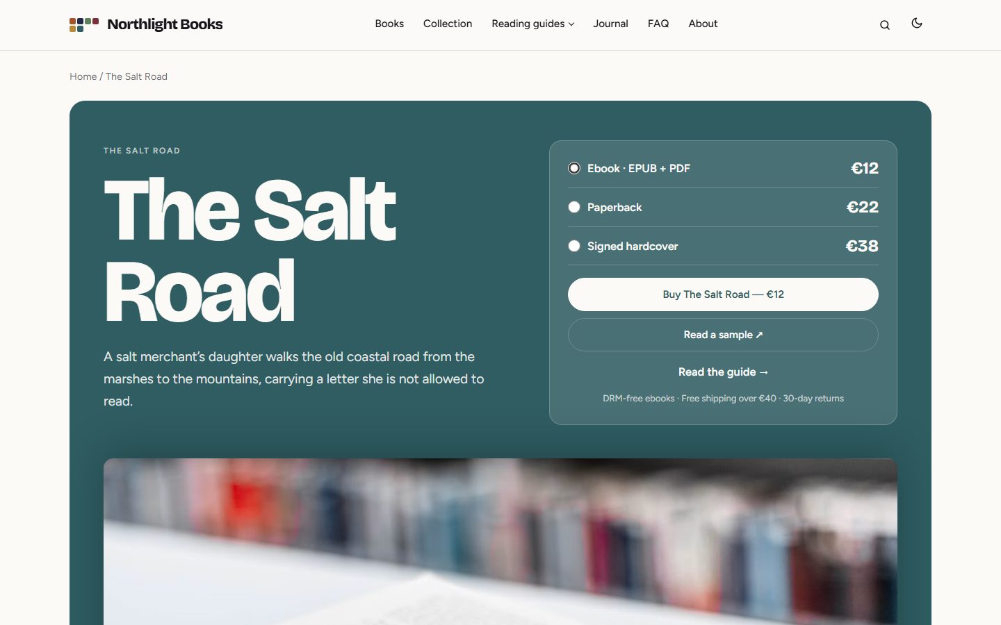 A product page with its buy box: one line per format, the price and the sample link